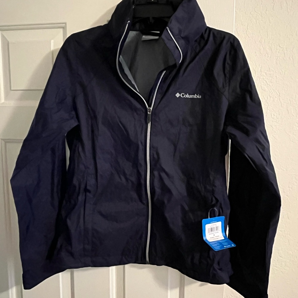 NWT never worn lightweight navy hooded jacket, Velcro cuffs, Zippered pockets
